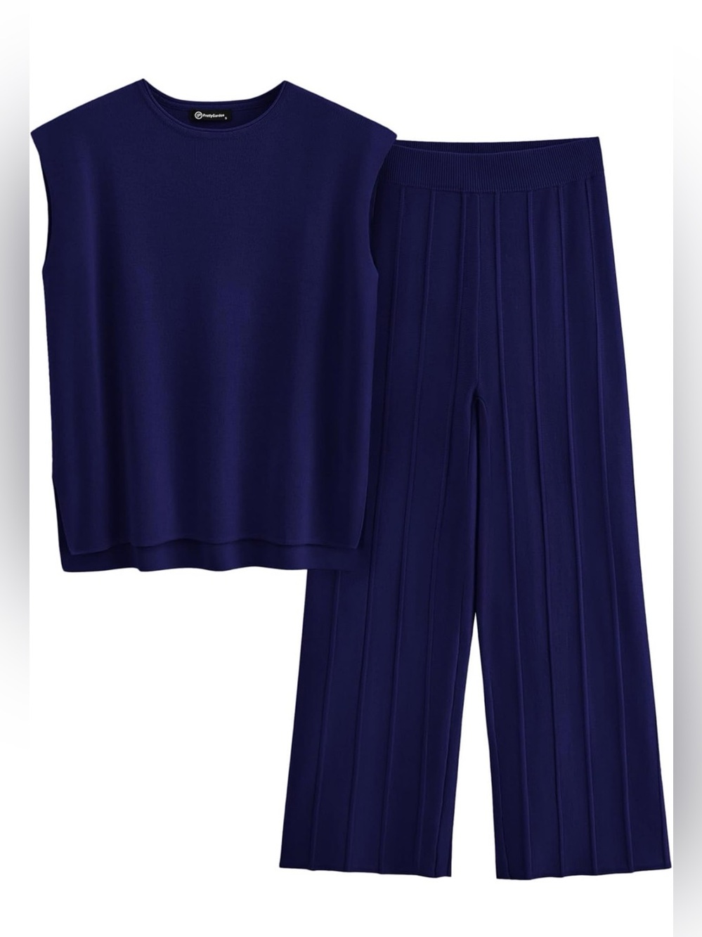 Navy Sleeveless Top and Wide-Leg Pant Comfy Coordinated Set - Picture 2 of 9